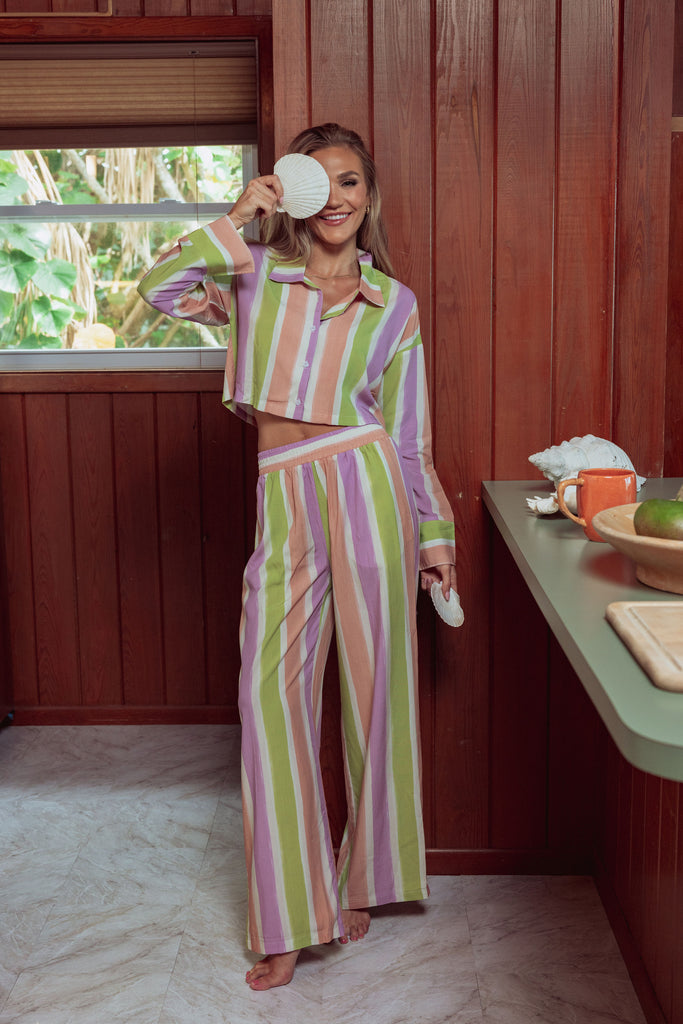 WOMAN IN LONG PJ SET