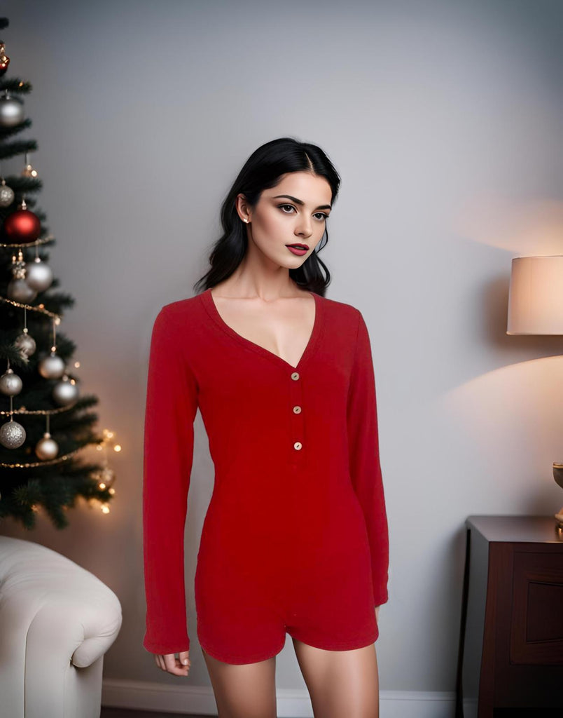 WOMAN IN RED ONESIE