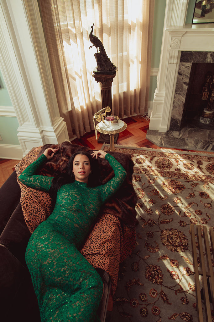 WOMAN IN GREEN DRESS