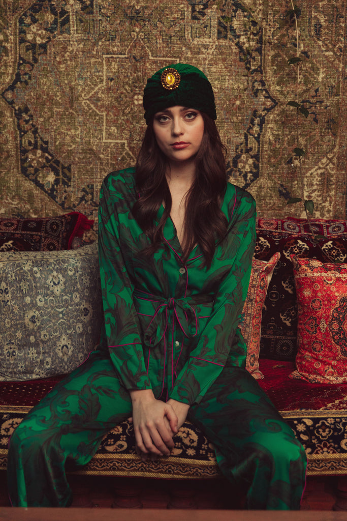 WOMAN IN GREEN PJ SET