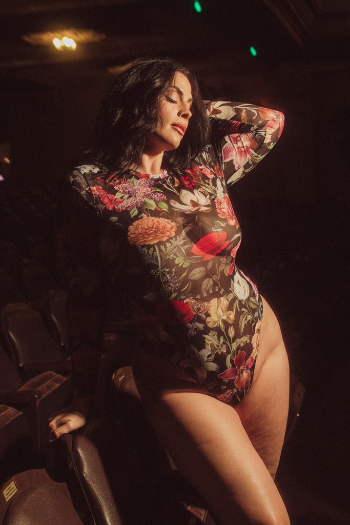 FLORAL MESH BODYSUIT