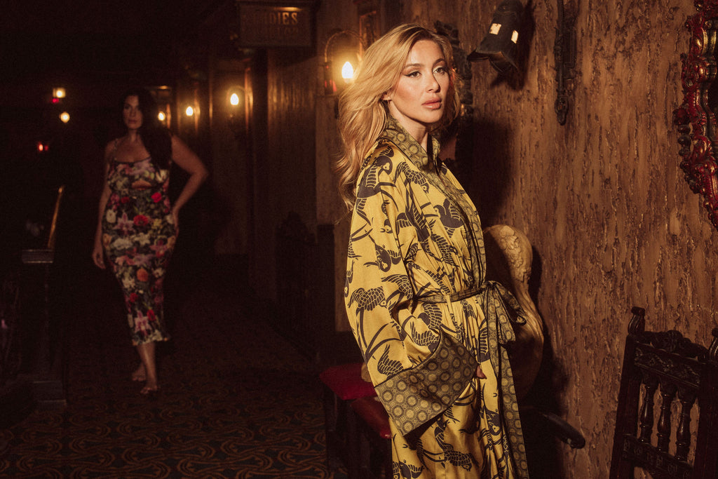 SWALLOWS PRINTED MAXI ROBE